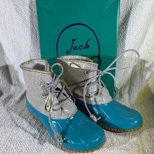 Jack Rogers Chloe Duck Boots 9M Caribbean Blue/Gold NIB Rare 2017